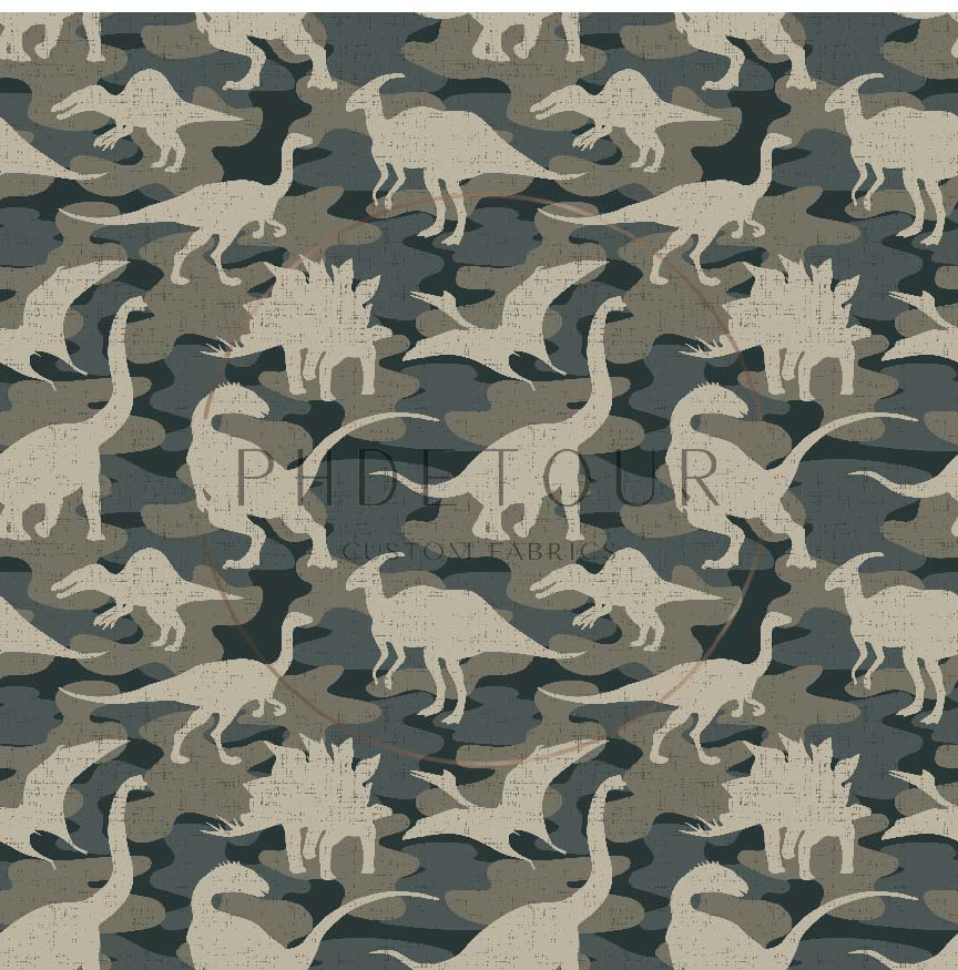 PhDetour - Organic Cotton French Terry - Camo Dinos - 1 yard