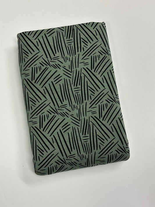 Elvelyckan - Organic Cotton French Terry - Quills on Jungle Green - 1 yard