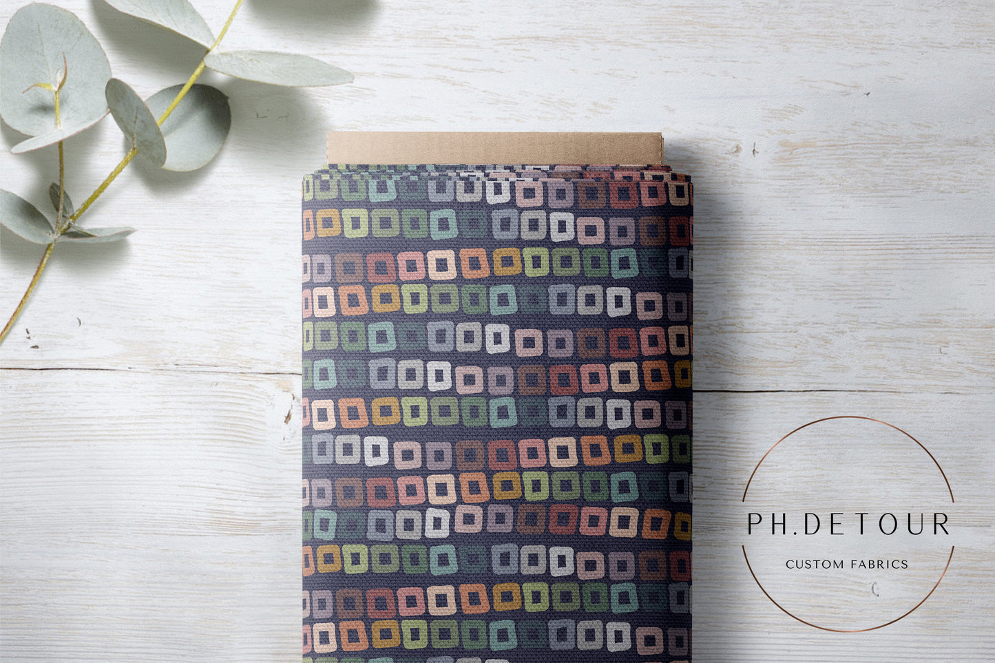 PREORDER - Burlap Rainbow Squares on Navy - 0192 - Choose Your Base