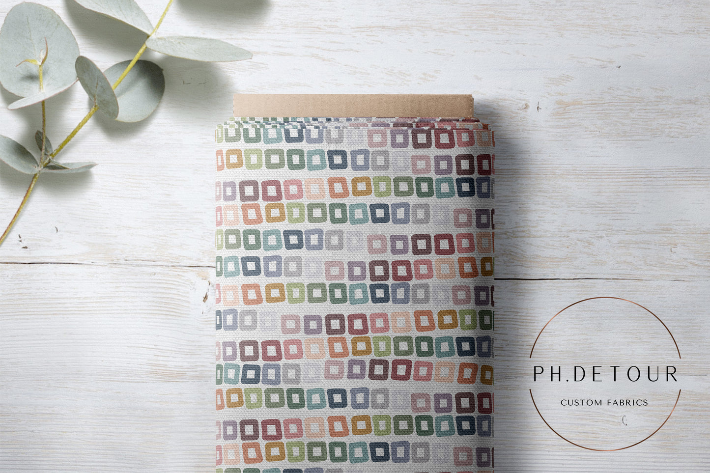 PREORDER - Burlap Rainbow Squares on White - 0194 - Choose Your Base