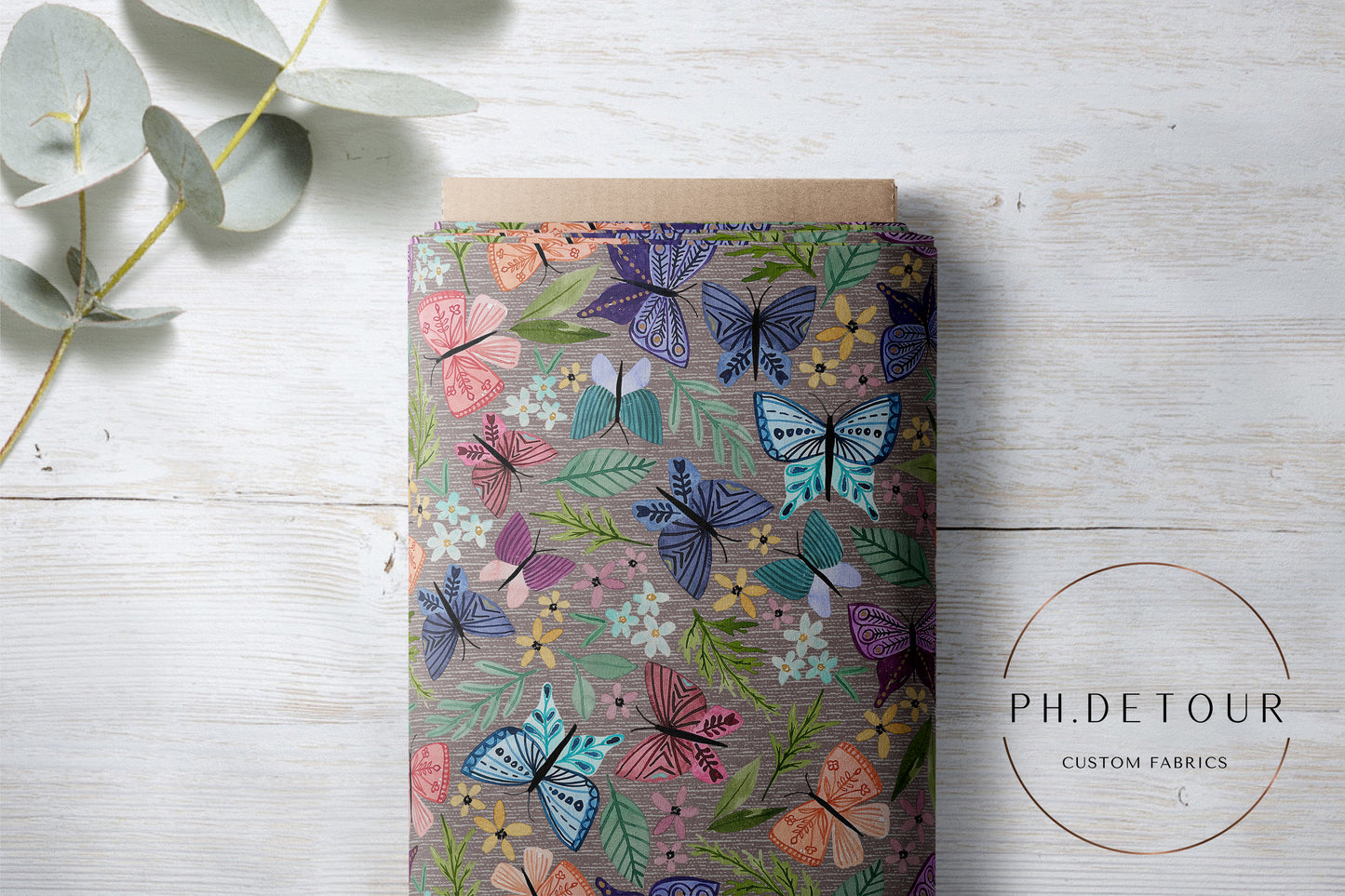 PREORDER - Butterfly Toss on Handwoven Texture - Mushroom - 0231 - Choose Your Base