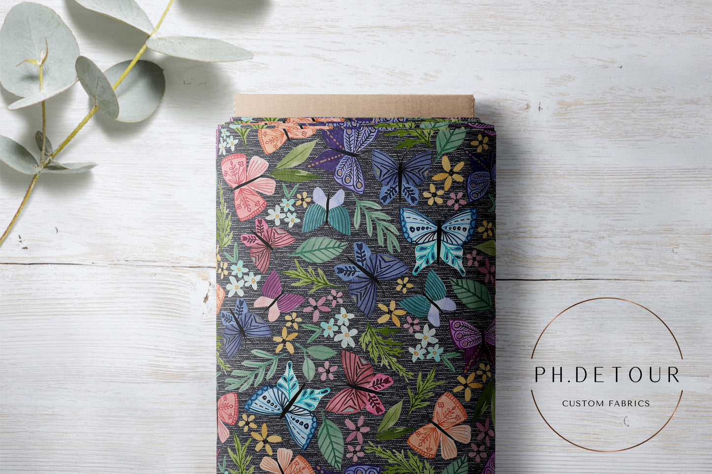 PREORDER - Butterfly Toss on Handwoven Texture - Slate - 0234 - Choose Your Base