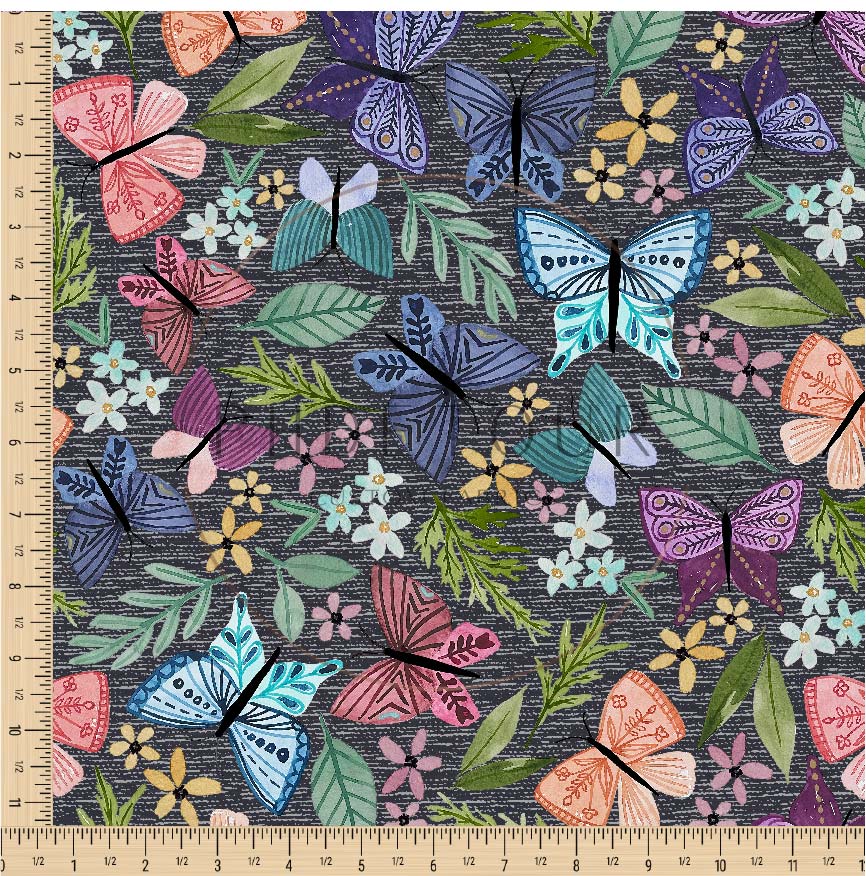 PREORDER - Butterfly Toss on Handwoven Texture - Slate - 0234 - Choose Your Base