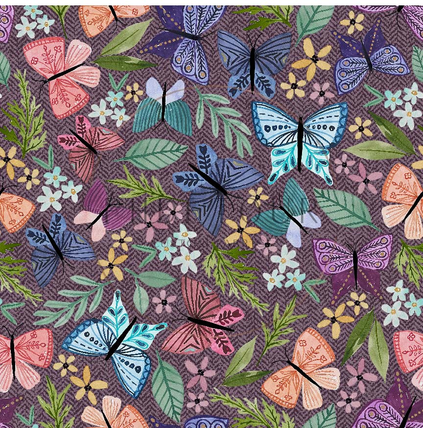 PREORDER - Butterfly Toss on Herringbone Eggplant - 0239 - Choose Your Base