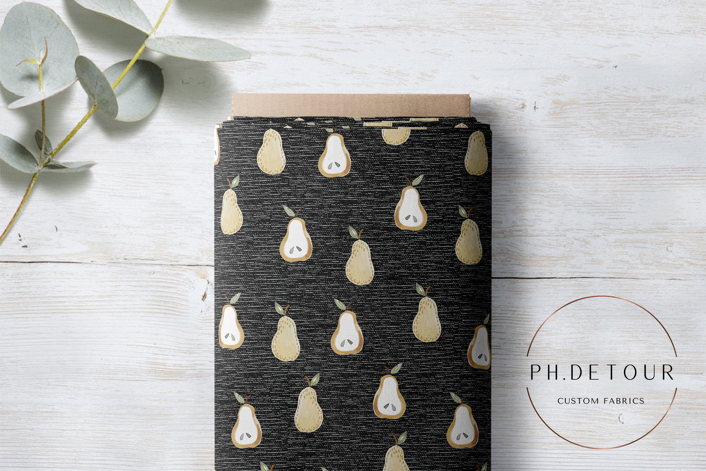 PREORDER - Golden Pears on Handwoven Texture Black - 0645 - Choose Your Base