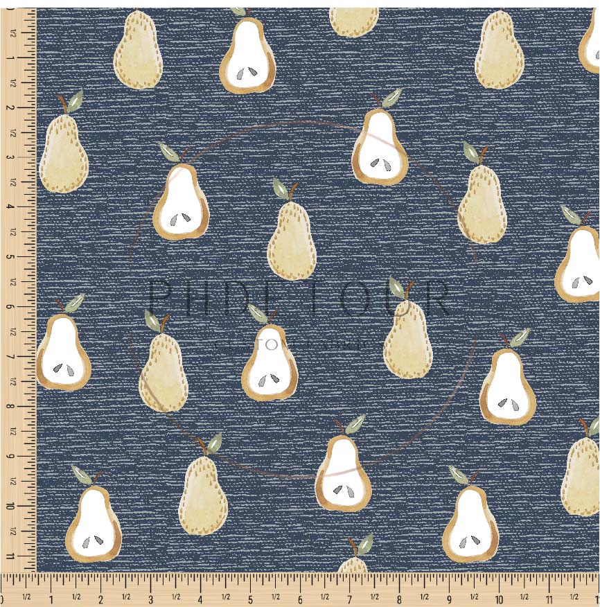 PREORDER - Golden Pears on Handwoven Texture Cadet - 0647 - Choose Your Base