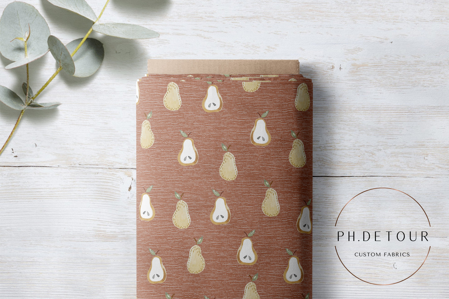 PREORDER - Golden Pears on Handwoven Texture Terra Cotta - 0667 - Choose Your Base