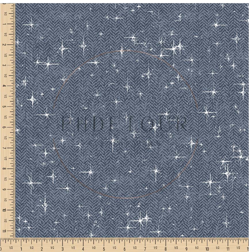 PREORDER - Grunge Stars on Herringbone Texture Cadet - 0740 - Choose Your Base