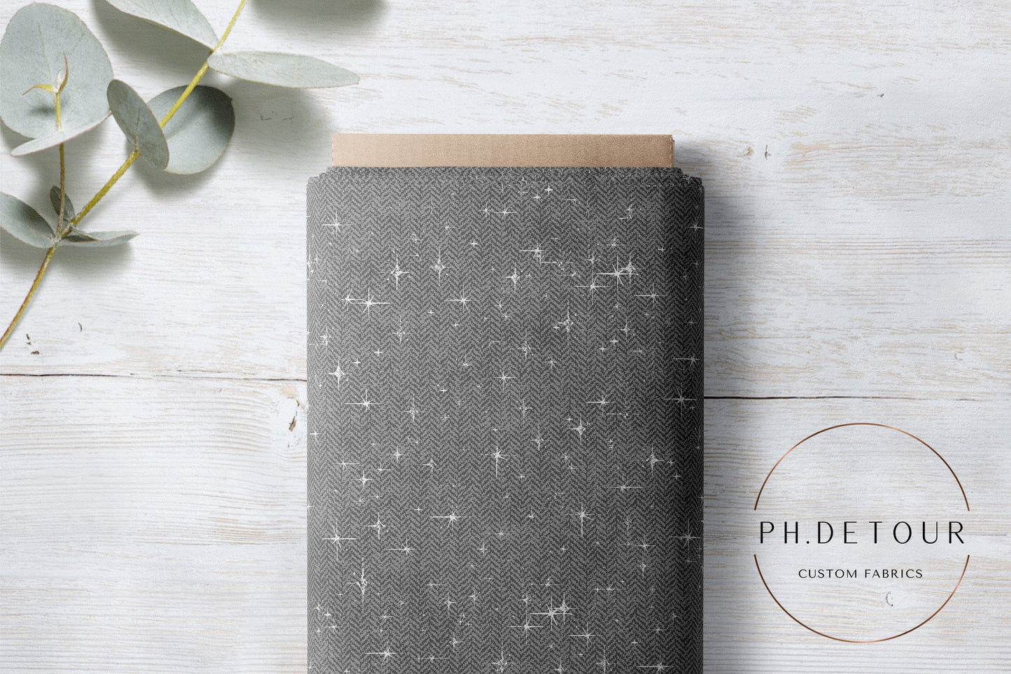 PREORDER - Grunge Stars on Herringbone Texture Charcoal - 0741 - Choose Your Base