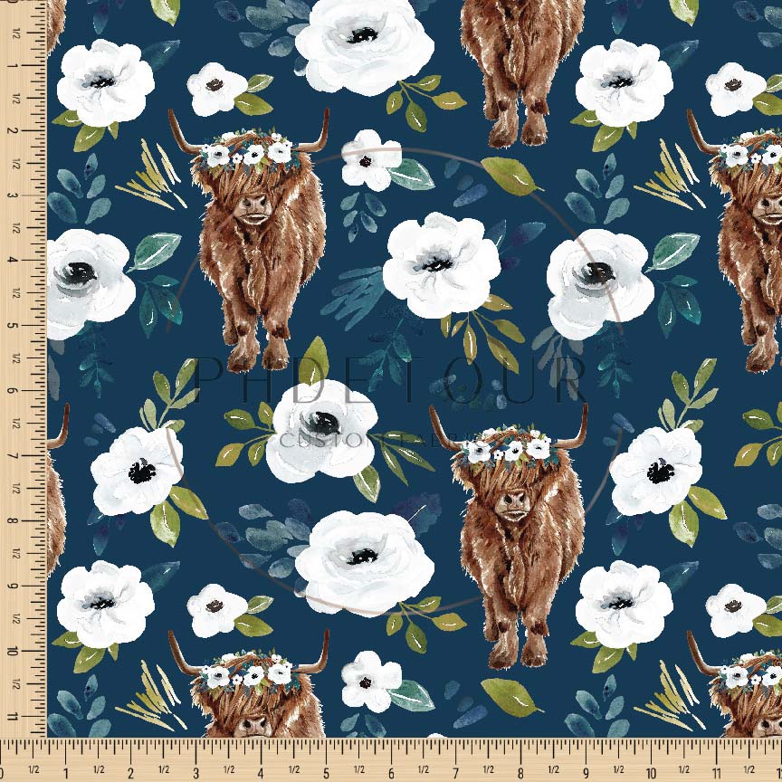 PREORDER - Highland Cows on Navy - 0897 - Choose Your Base