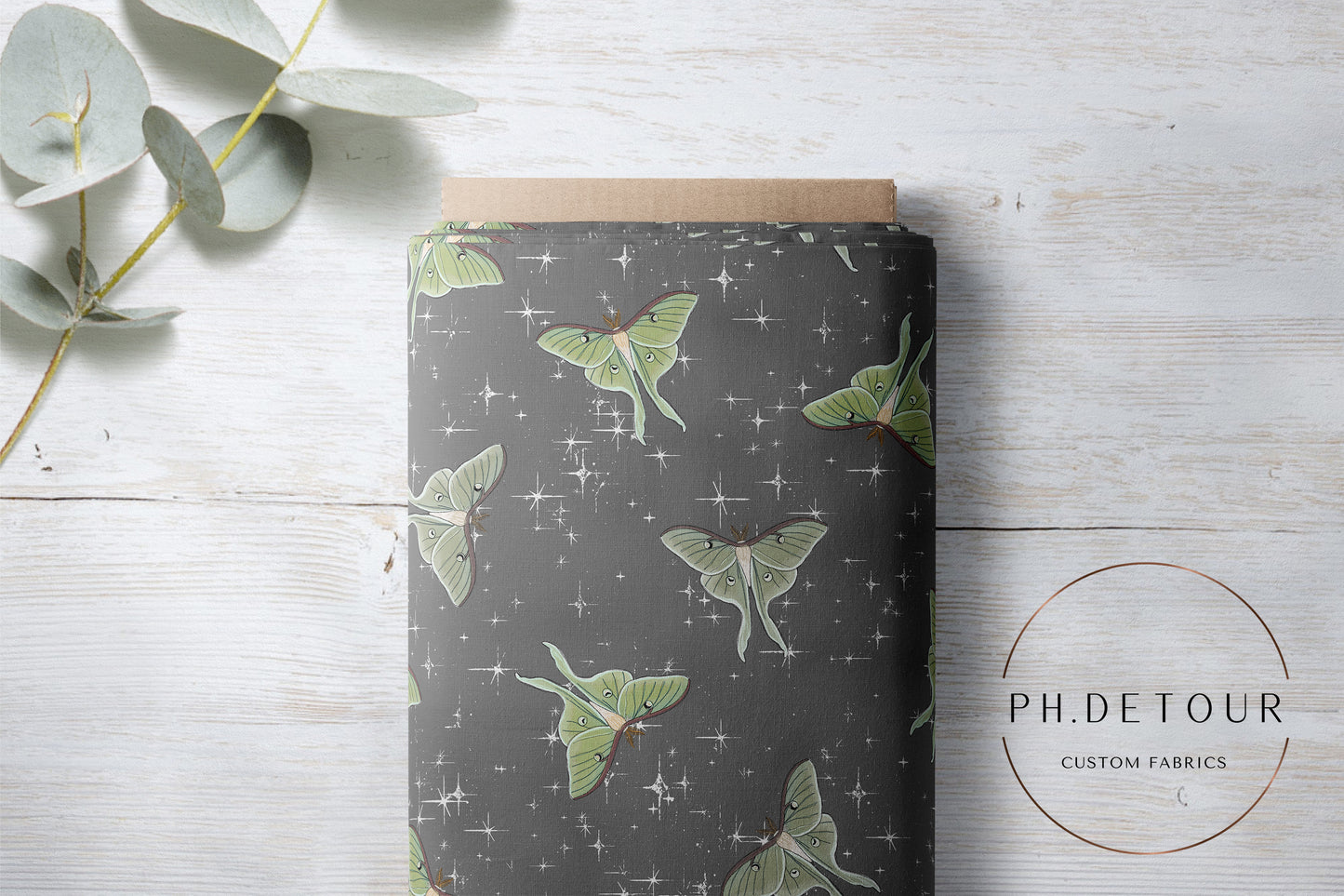 PREORDER - Luna Moths on Charcoal - 1047 - Choose Your Base