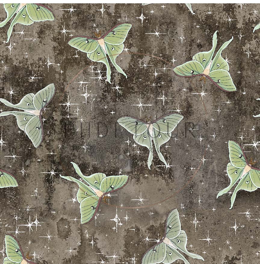 PREORDER - Luna Moths on Grunge Brown - 1052 - Choose Your Base
