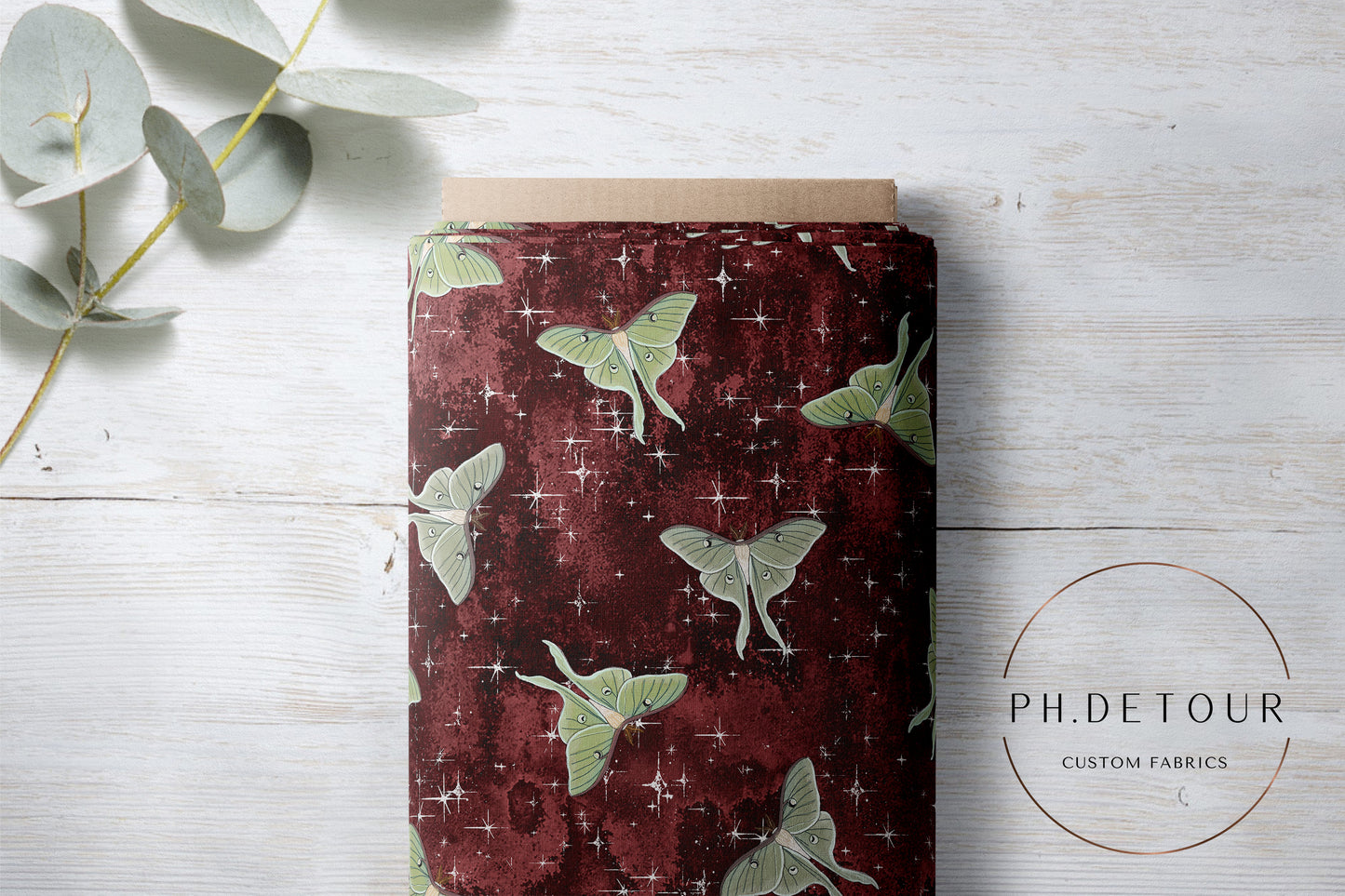PREORDER - Luna Moths on Grunge Burgundy - 1053 - Choose Your Base