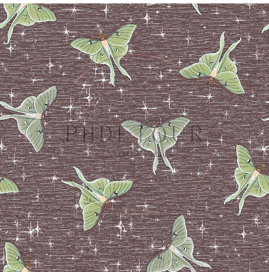 PREORDER - Luna Moths on Handwoven Texture Raisin - 1072 - Choose Your Base