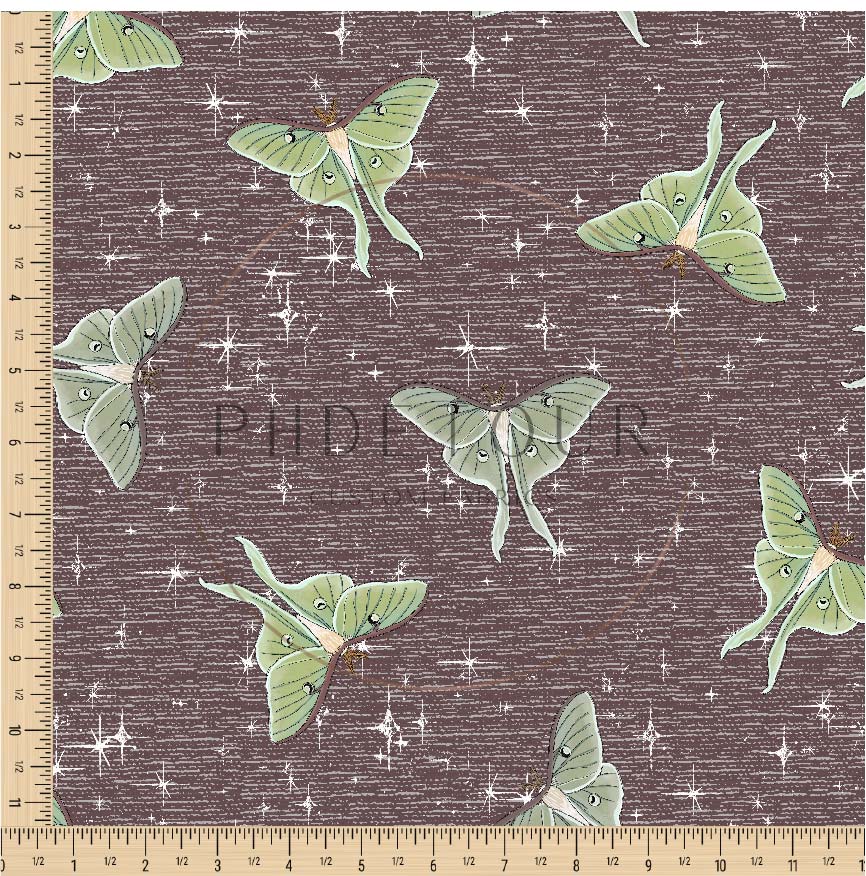 PREORDER - Luna Moths on Handwoven Texture Raisin - 1072 - Choose Your Base