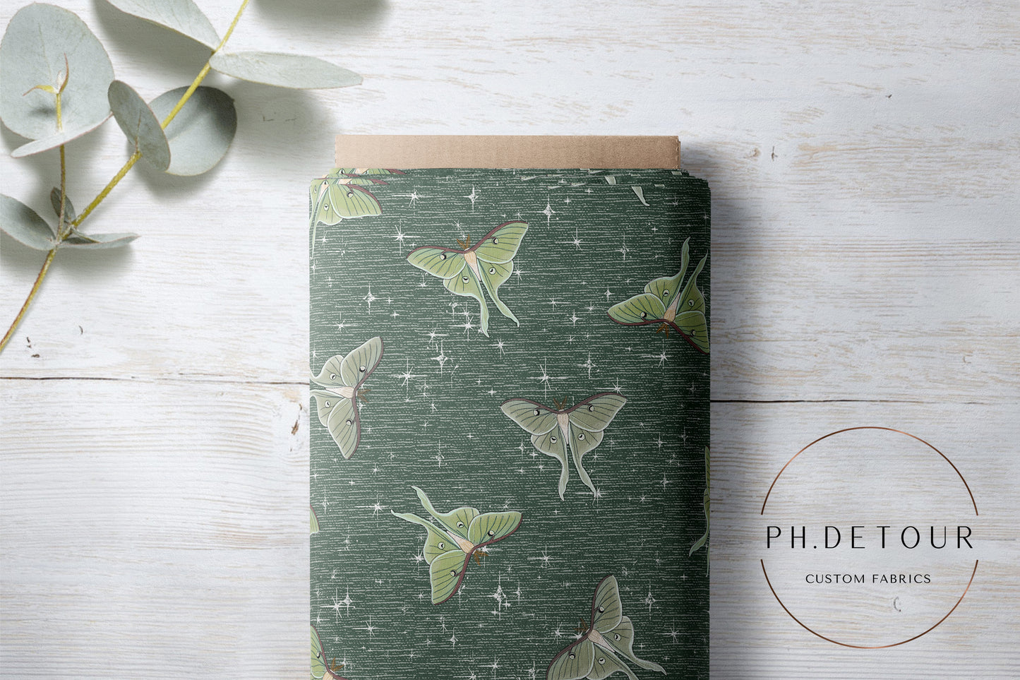 PREORDER - Luna Moths on Handwoven Texture Spruce - 1075 - Choose Your Base
