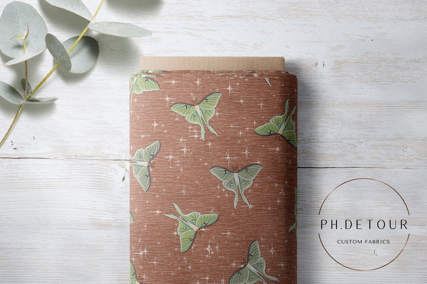 PREORDER - Luna Moths on Handwoven Texture Terra Cotta - 1077 - Choose Your Base