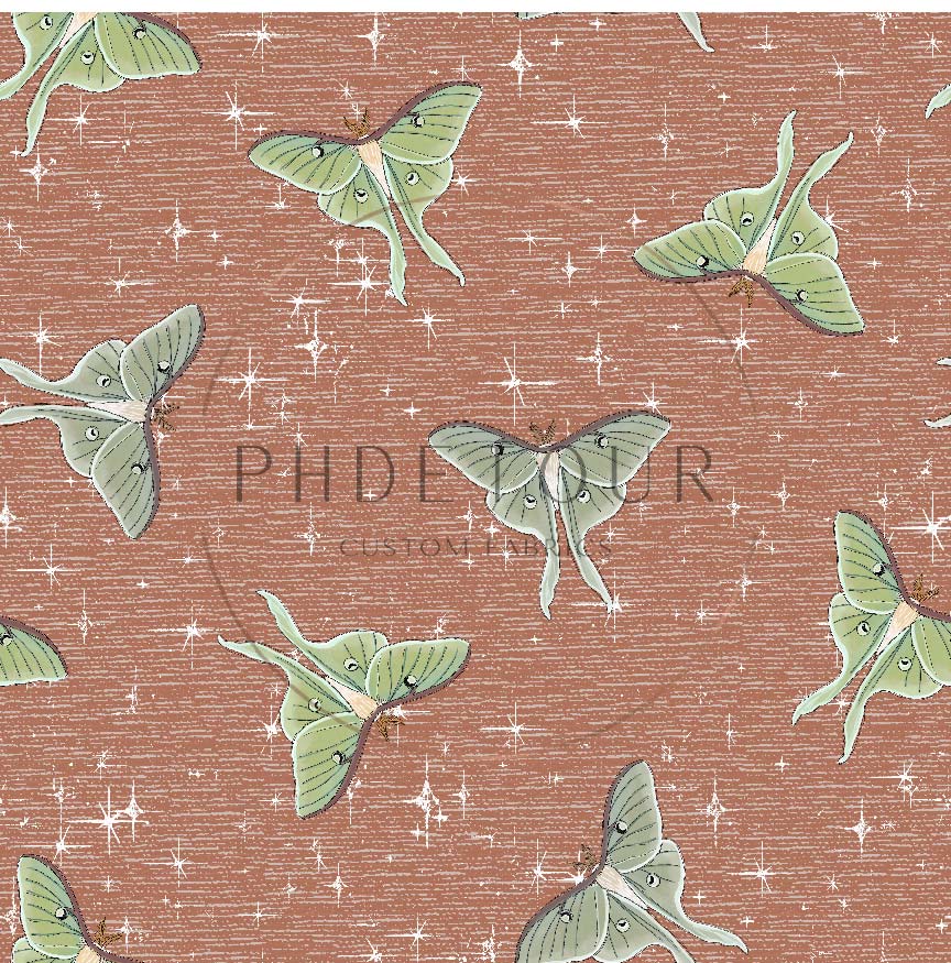 PREORDER - Luna Moths on Handwoven Texture Terra Cotta - 1077 - Choose Your Base