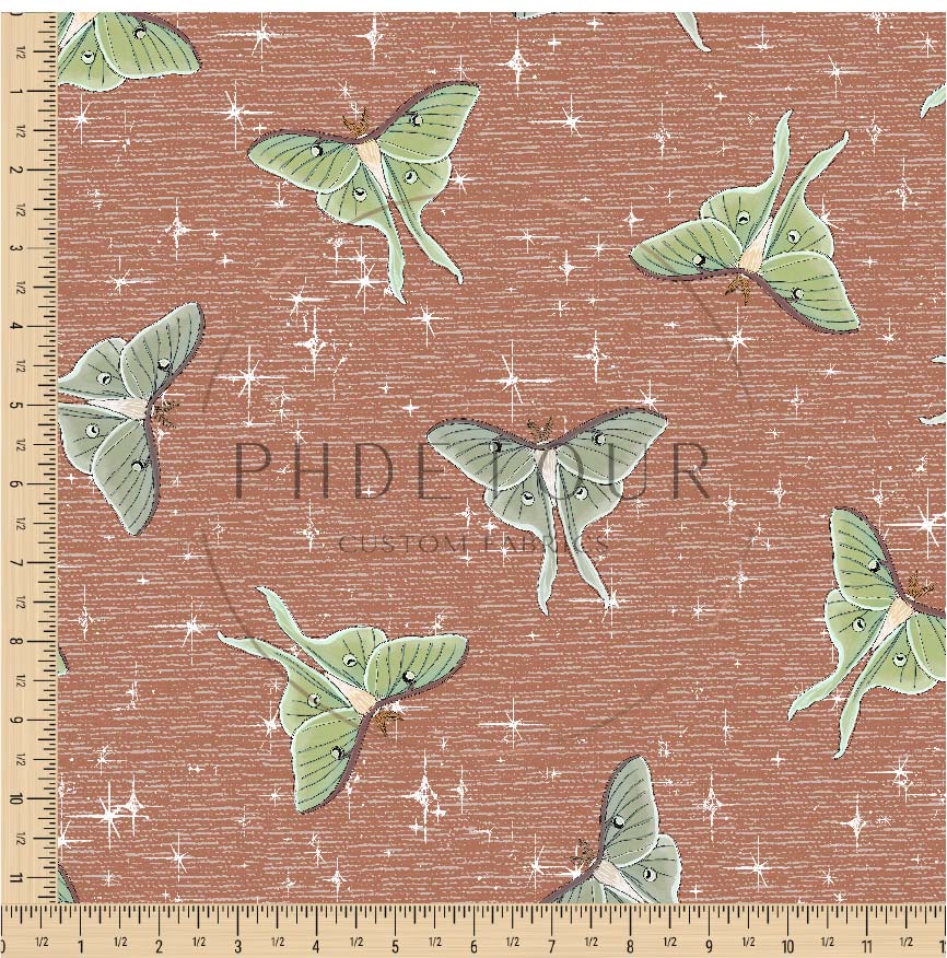 PREORDER - Luna Moths on Handwoven Texture Terra Cotta - 1077 - Choose Your Base