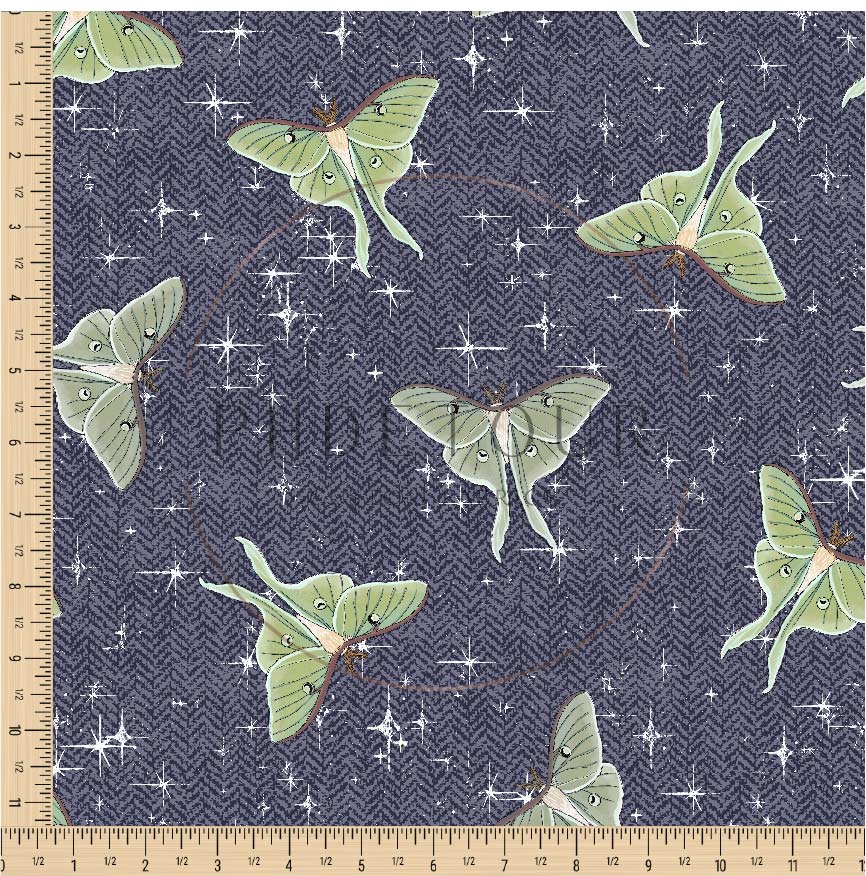 PREORDER - Luna Moths on Herringbone Texture Navy - 1086 - Choose Your Base