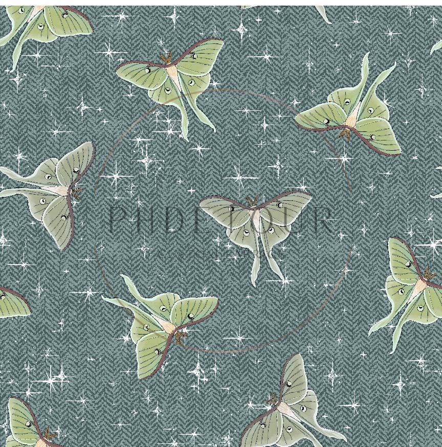 PREORDER - Luna Moths on Herringbone Texture Oasis - 1087 - Choose Your Base
