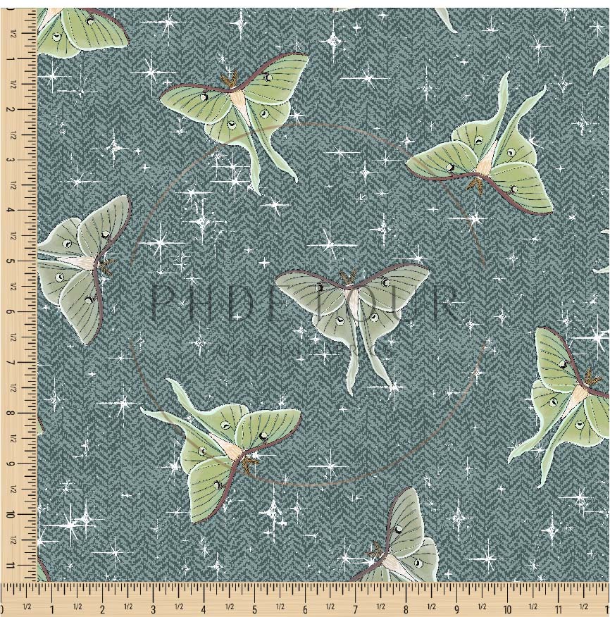PREORDER - Luna Moths on Herringbone Texture Oasis - 1087 - Choose Your Base