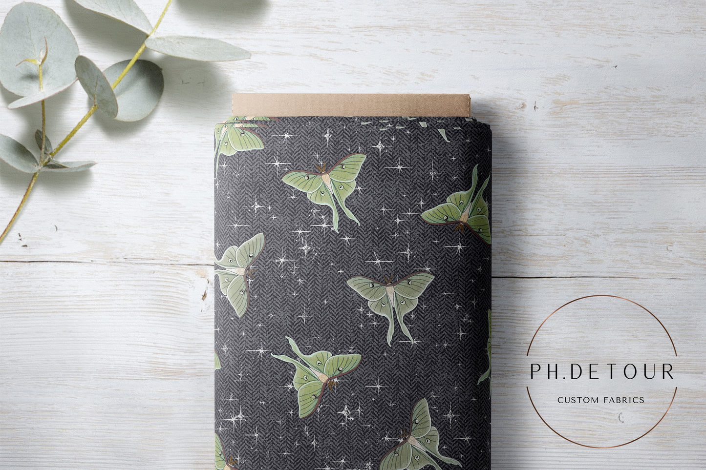 PREORDER - Luna Moths on Herringbone Texture Slate - 1090 - Choose Your Base