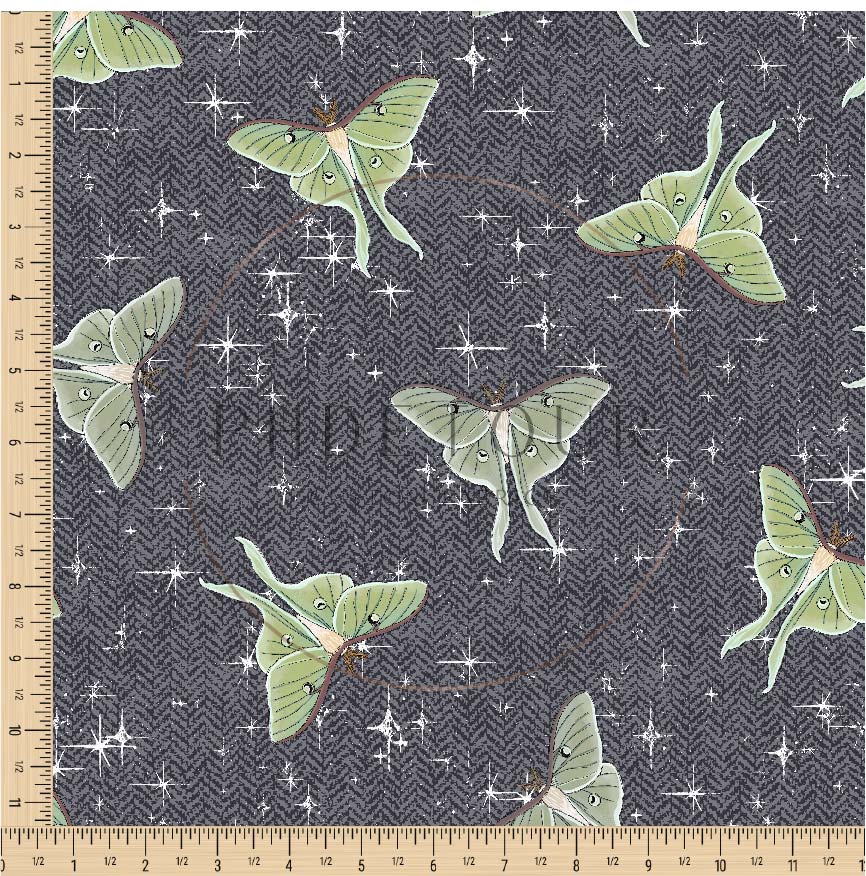 PREORDER - Luna Moths on Herringbone Texture Slate - 1090 - Choose Your Base