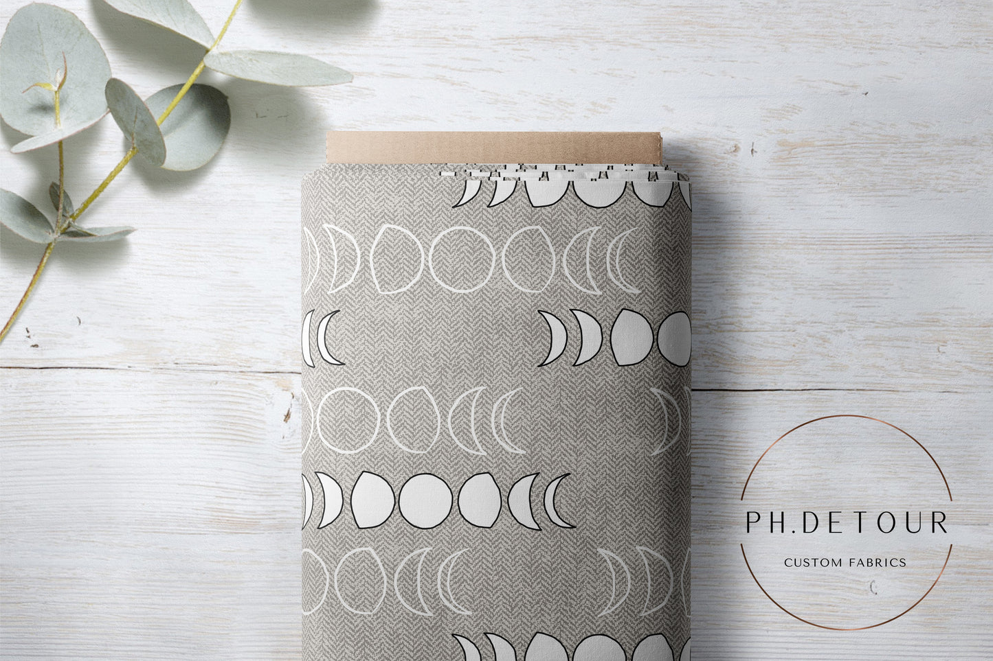 PREORDER - Moons on Herringbone Texture Bone - 1231 - Choose Your Base