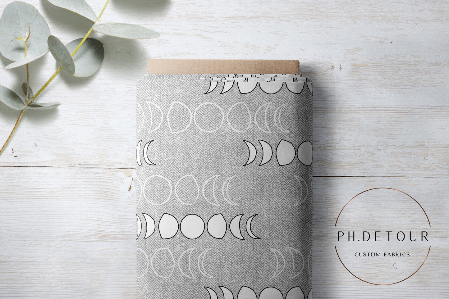 PREORDER - Moons on Herringbone Texture Fog - 1240 - Choose Your Base