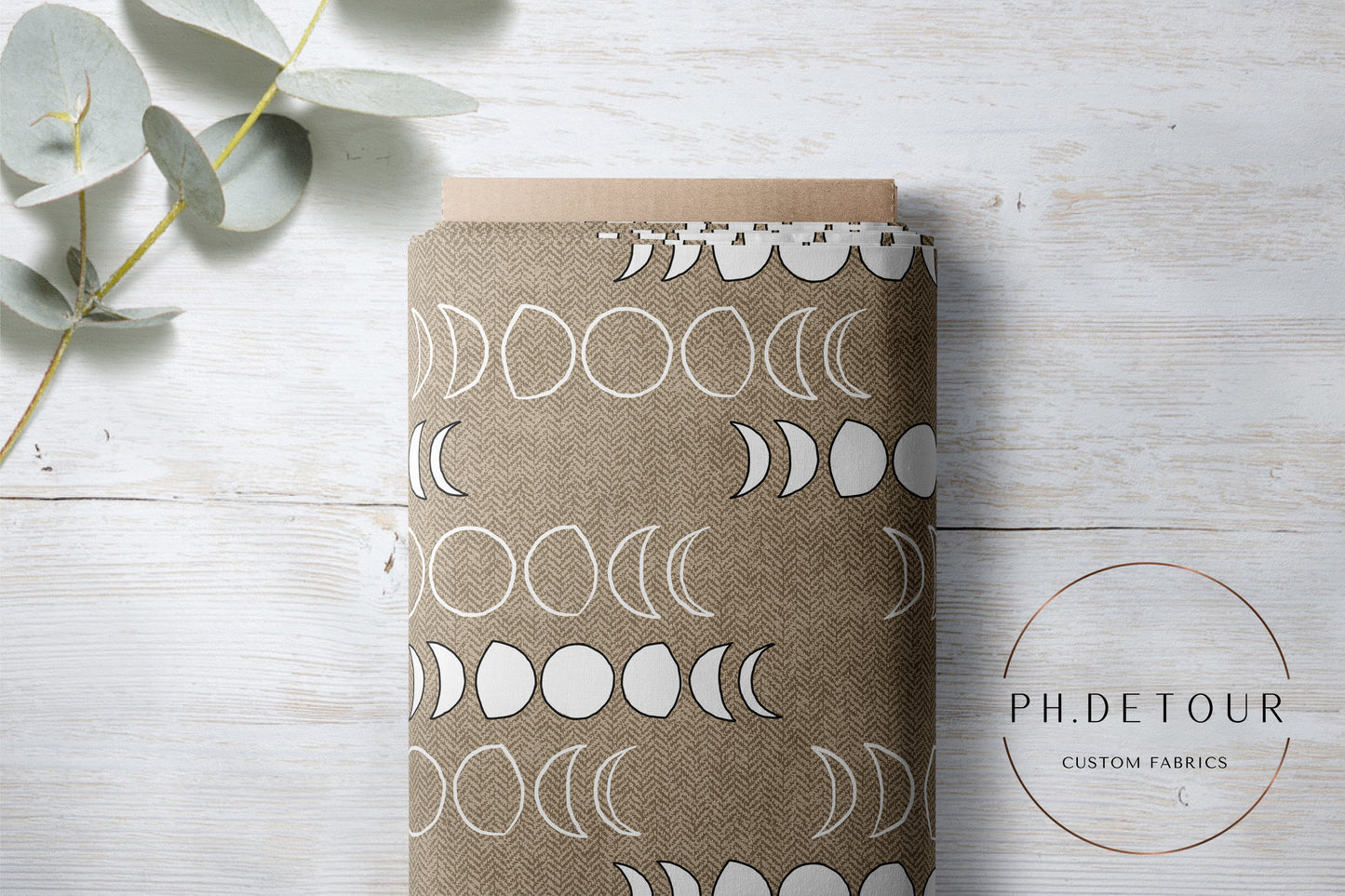 PREORDER - Moons on Herringbone Texture Khaki - 1243 - Choose Your Base