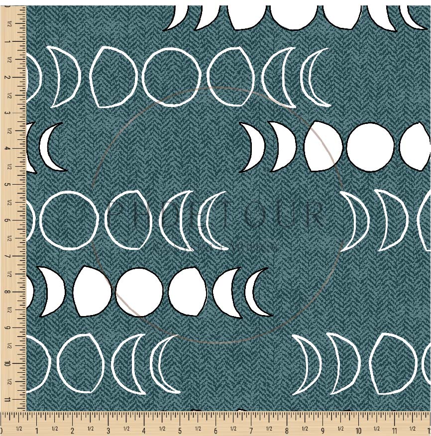 PREORDER - Moons on Herringbone Texture Peacock - 1252 - Choose Your Base
