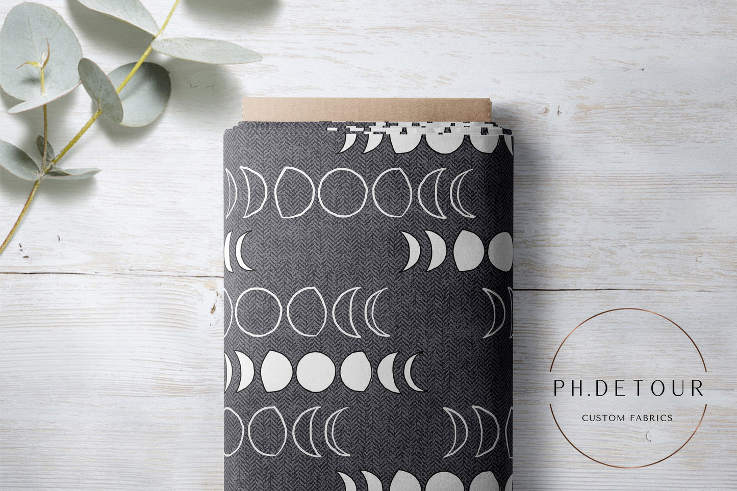 PREORDER - Moons on Herringbone Texture Slate - 1256 - Choose Your Base