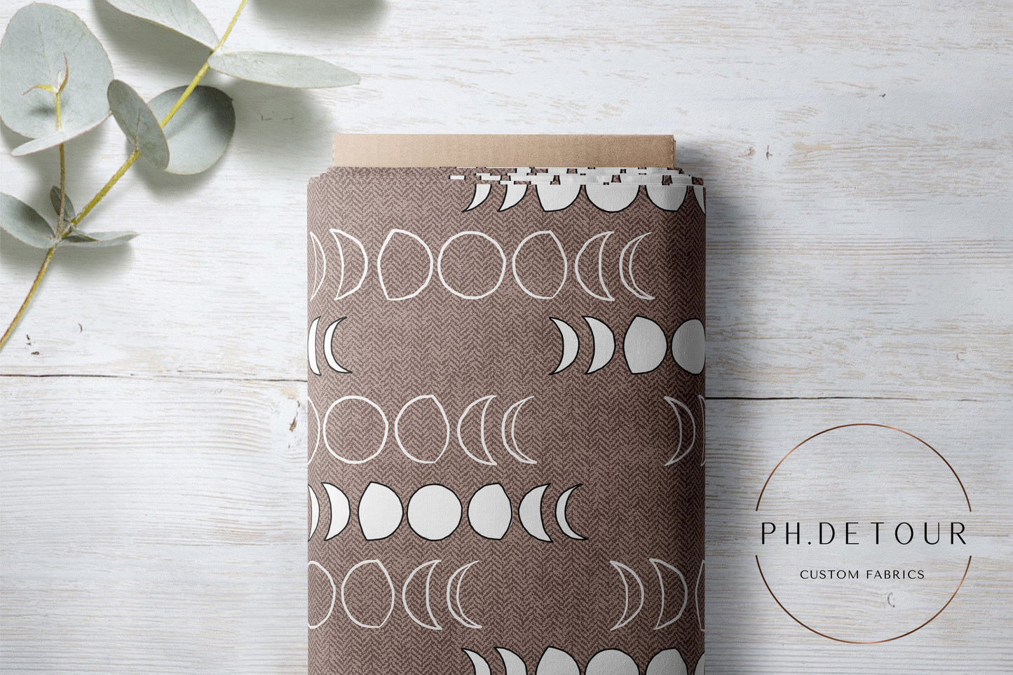 PREORDER - Moons on Herringbone Texture Taupe - 1260 - Choose Your Base