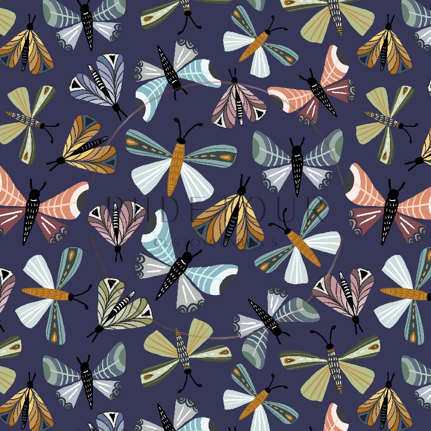 PREORDER - Moths on Navy - 1319 - Choose Your Base