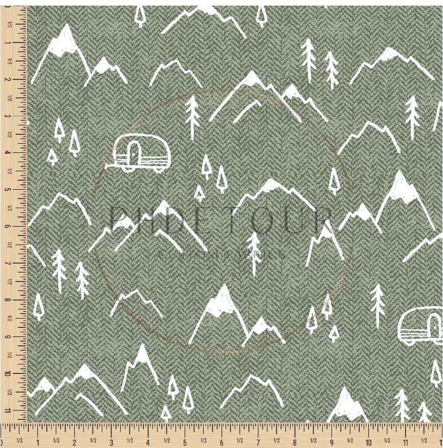PREORDER - Mountains on Herringbone Texture Artichoke - 1393 - Choose Your Base