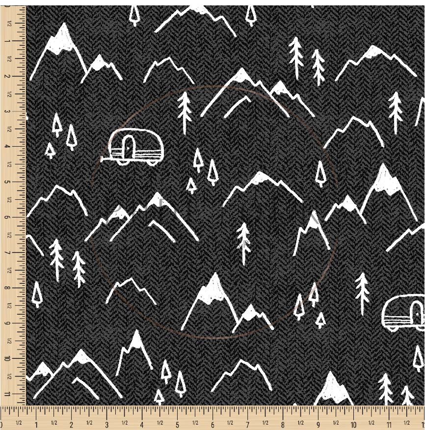 PREORDER - Mountains on Herringbone Texture Black - 1394 - Choose Your Base