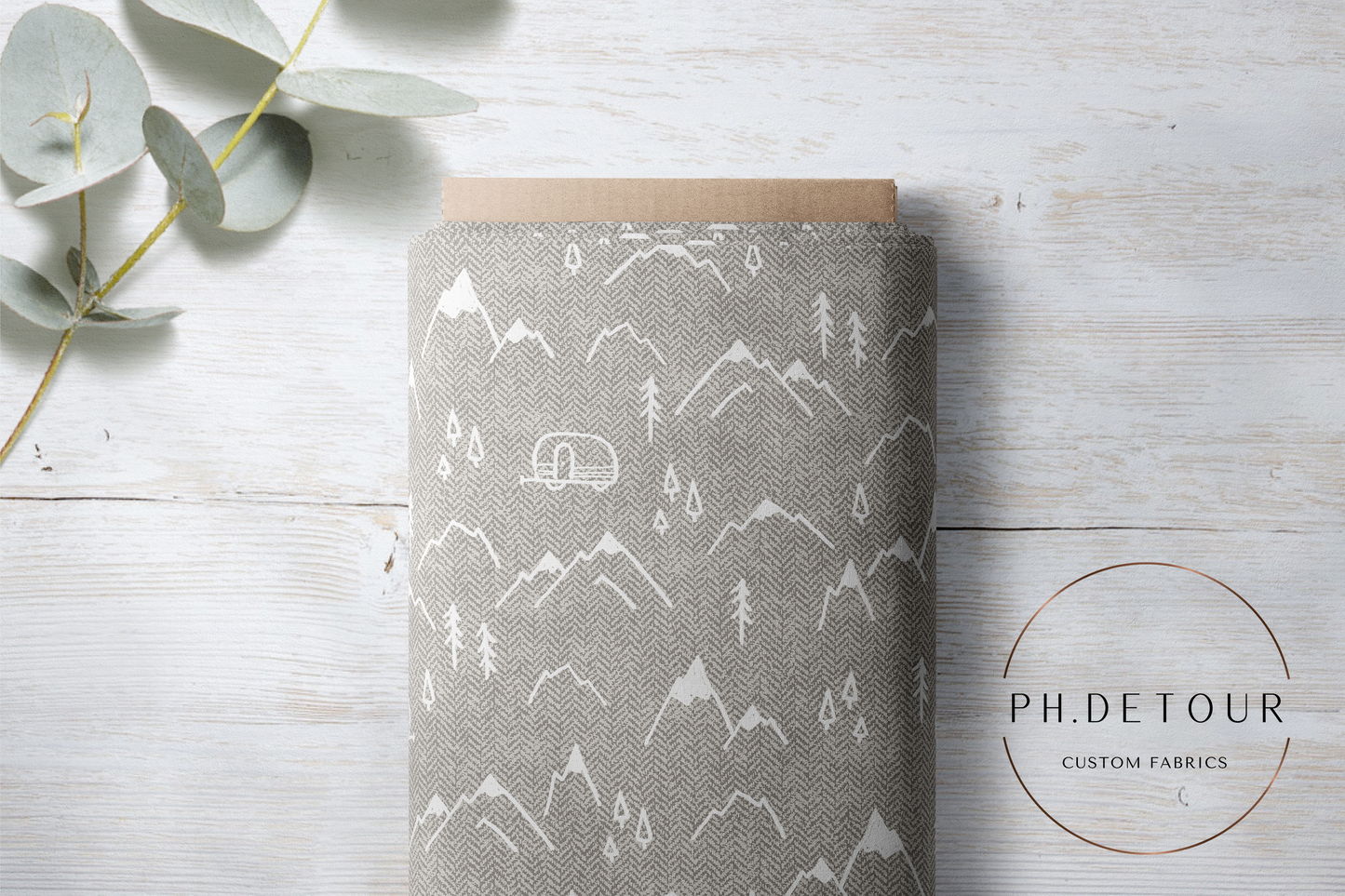 PREORDER - Mountains on Herringbone Texture Bone - 1396 - Choose Your Base