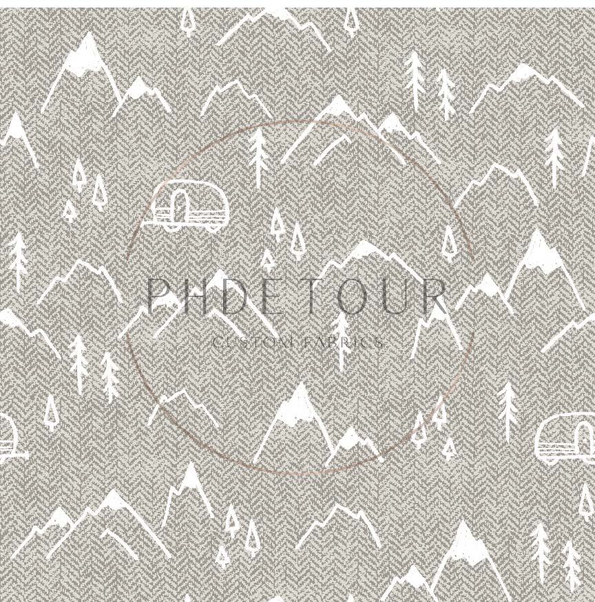 PREORDER - Mountains on Herringbone Texture Bone - 1396 - Choose Your Base