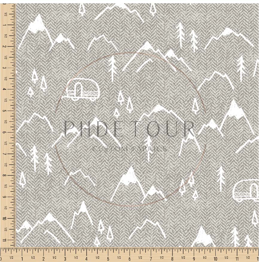 PREORDER - Mountains on Herringbone Texture Bone - 1396 - Choose Your Base