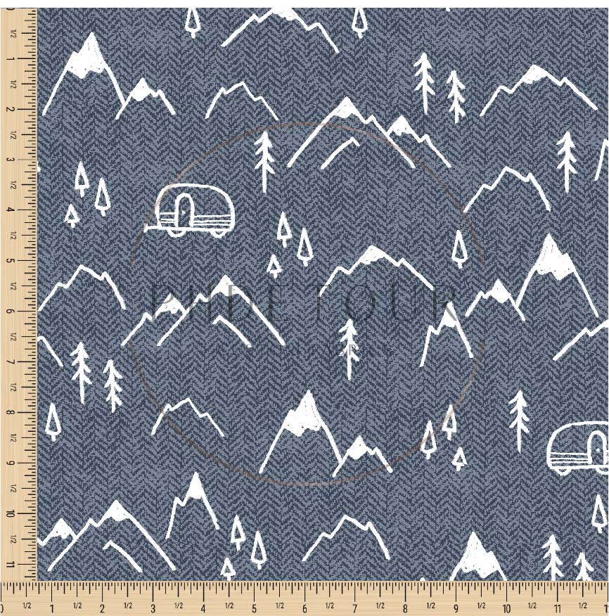PREORDER - Mountains on Herringbone Texture Cadet - 1398 - Choose Your Base