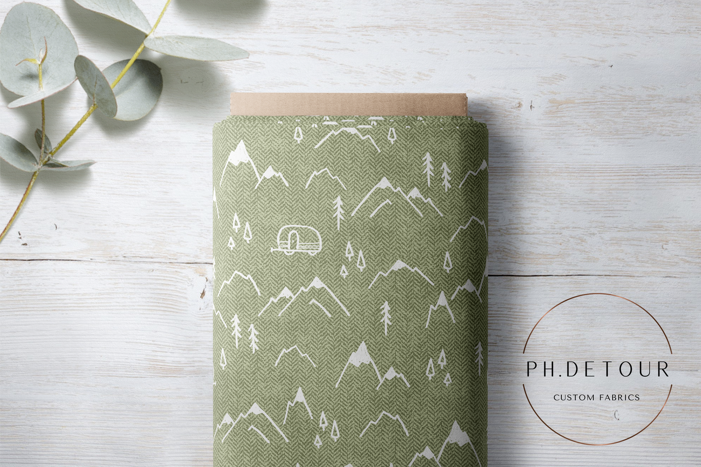 PREORDER - Mountains on Herringbone Texture Celery - 1400 - Choose Your Base