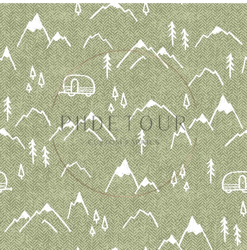 PREORDER - Mountains on Herringbone Texture Celery - 1400 - Choose Your Base