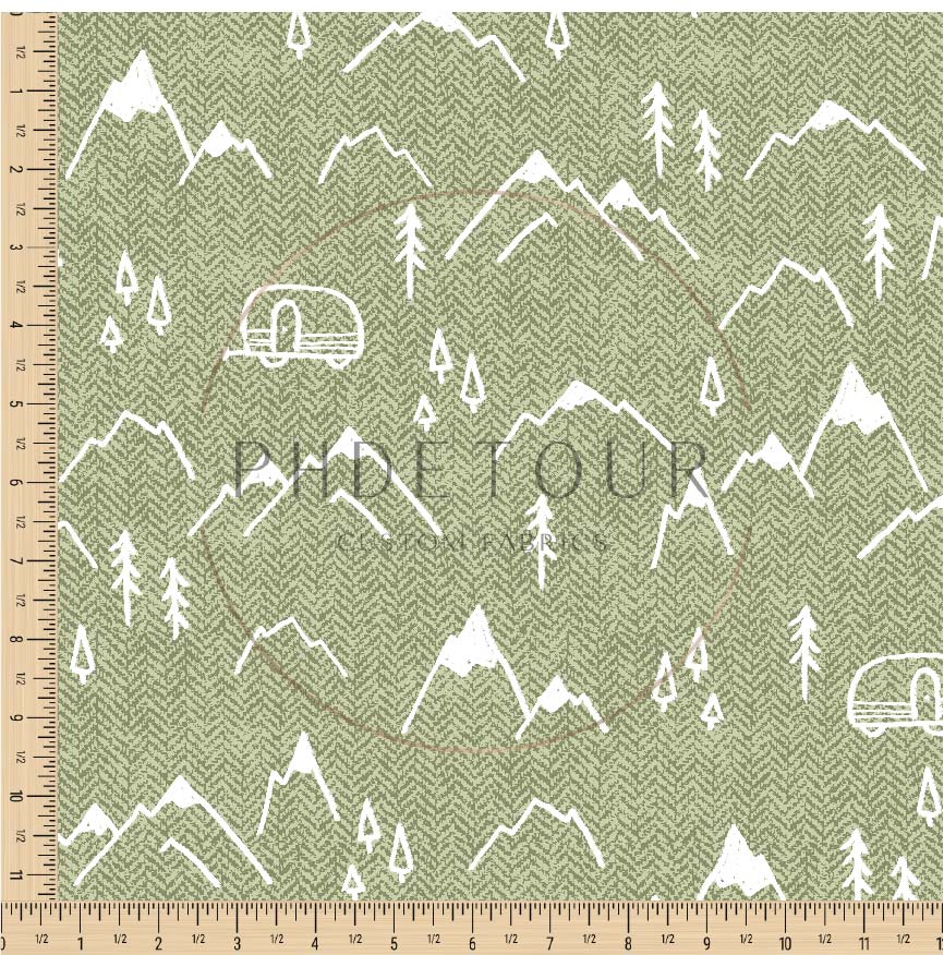 PREORDER - Mountains on Herringbone Texture Celery - 1400 - Choose Your Base