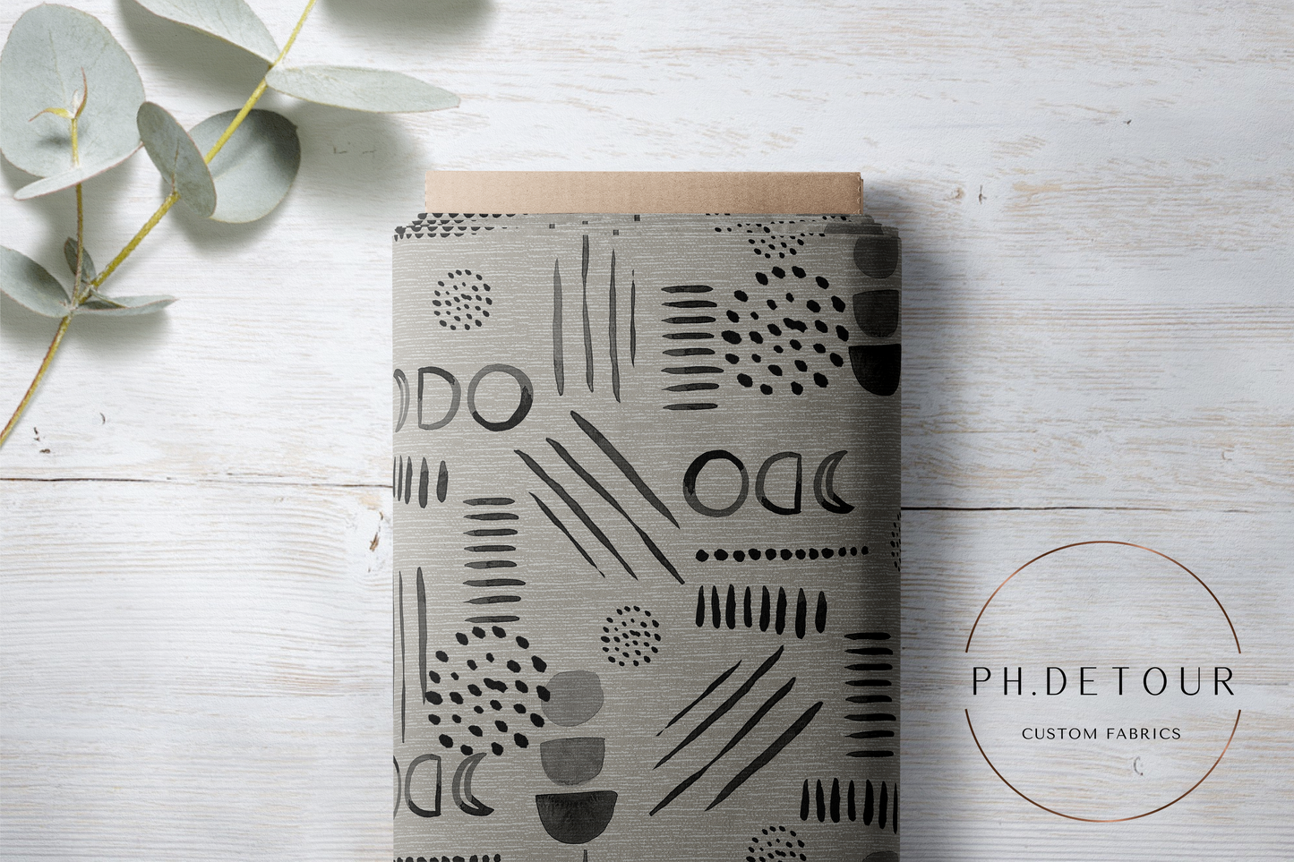 PREORDER - Neutral Abstract Black on Handwoven Texture Bone - 1532 - Choose Your Base
