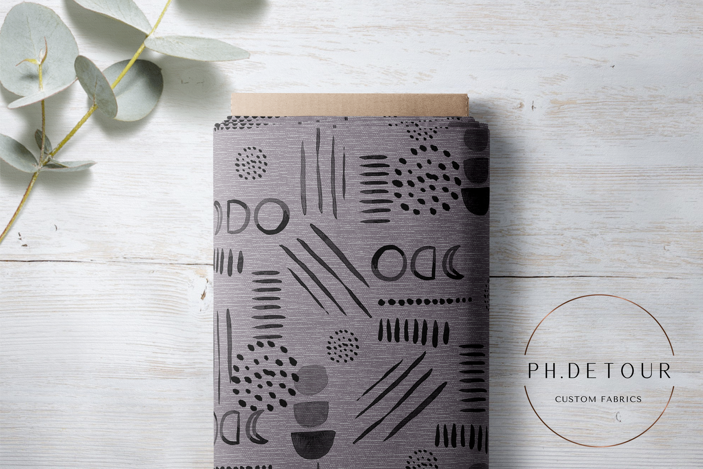 PREORDER - Neutral Abstract Black on Handwoven Texture Grey Violet - 1538 - Choose Your Base