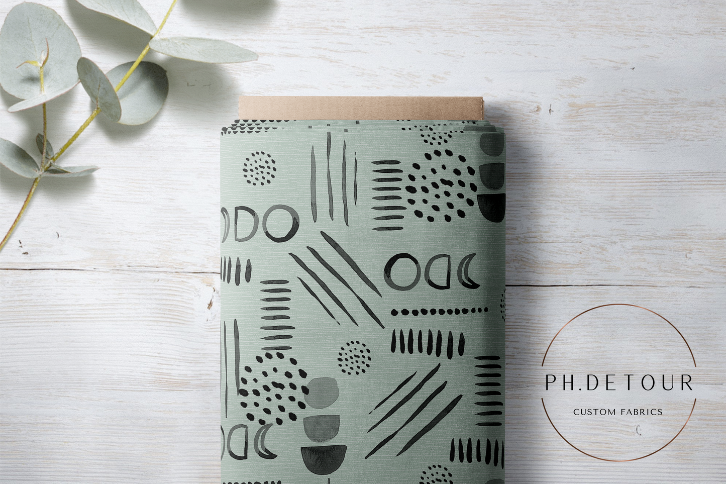 PREORDER - Neutral Abstract Black on Handwoven Texture Mint - 1540 - Choose Your Base