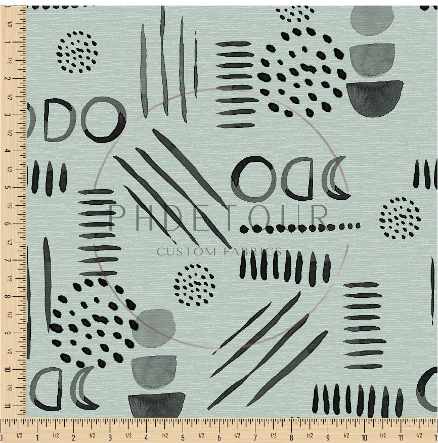 PREORDER - Neutral Abstract Black on Handwoven Texture Mint - 1540 - Choose Your Base
