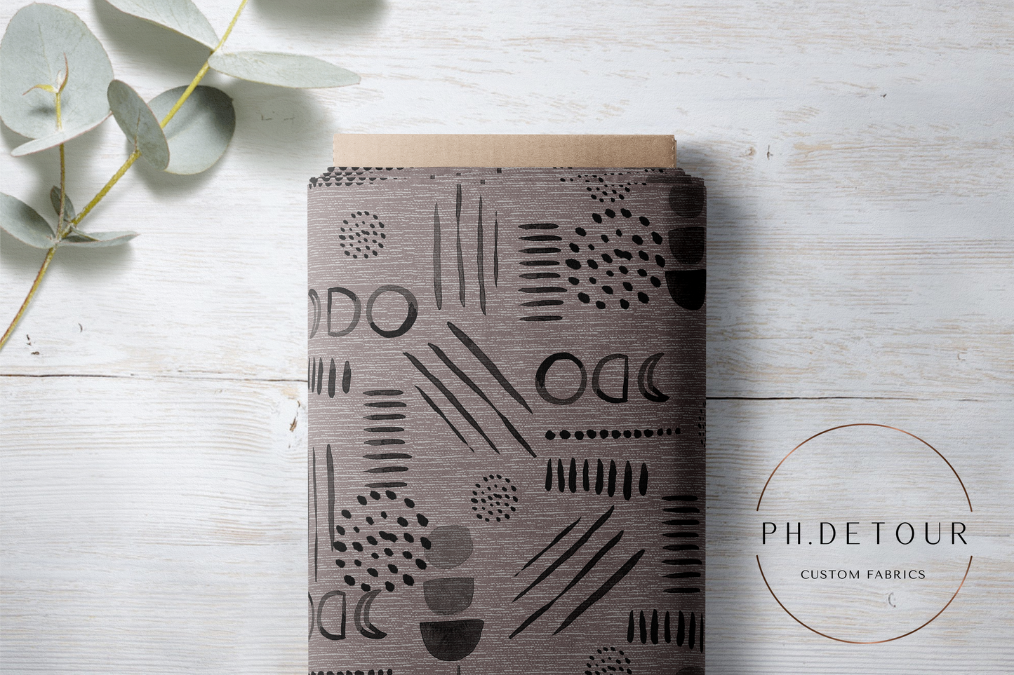 PREORDER - Neutral Abstract Black on Handwoven Texture Mushroom - 1541 - Choose Your Base