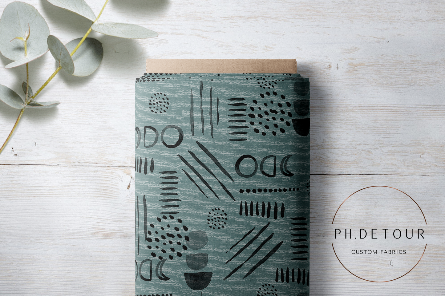 PREORDER - Neutral Abstract Black on Handwoven Texture Ocean - 1542 - Choose Your Base